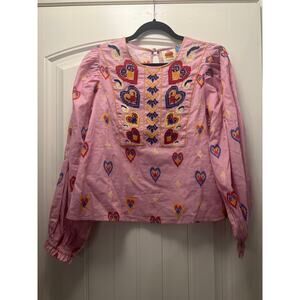 NWT Farm for Anthropologie Women’s Balloon Sleeve Boho Blouse Top Size XS Pink